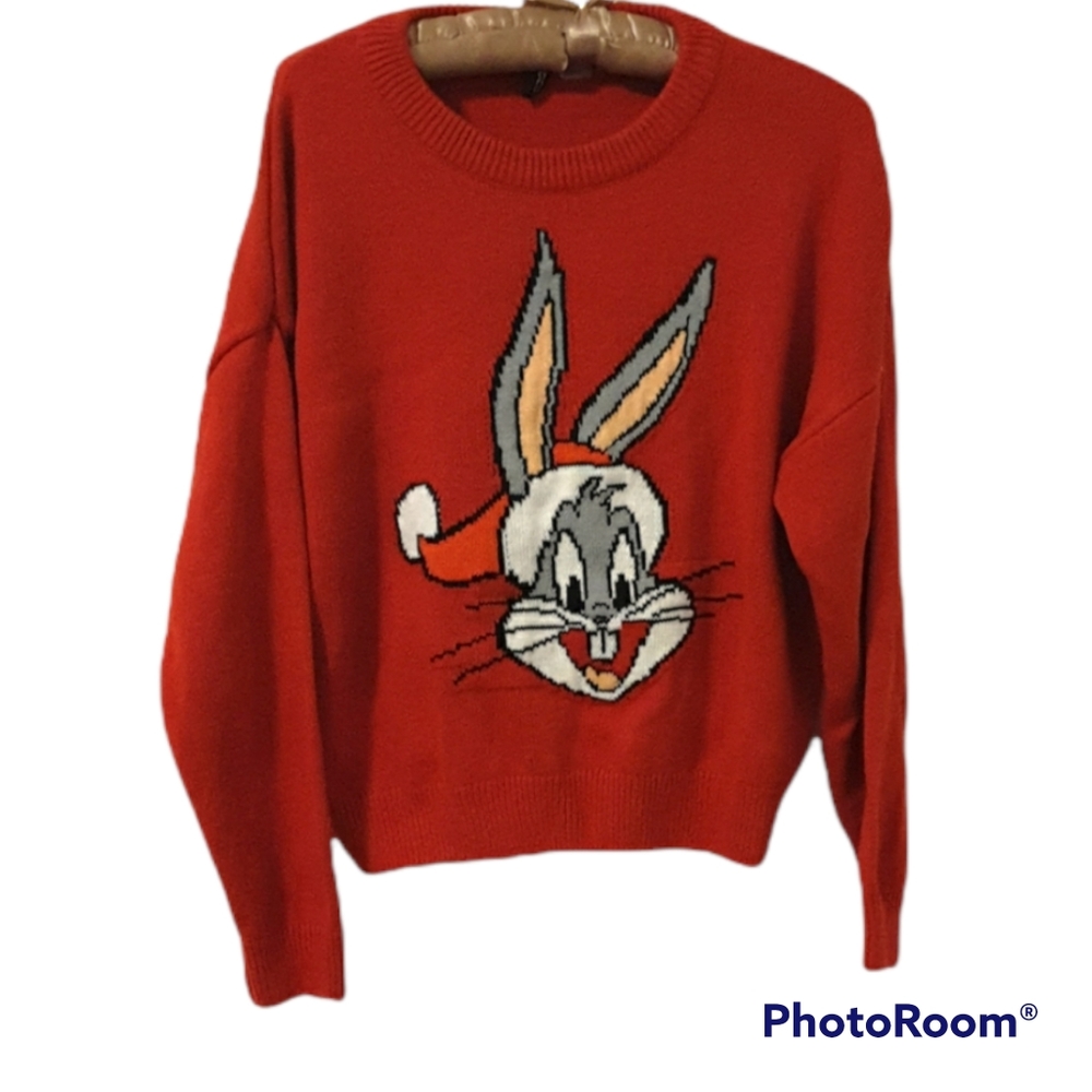 H&M Divided Red Bugs Bunny Christmas Pullover Sweater XS